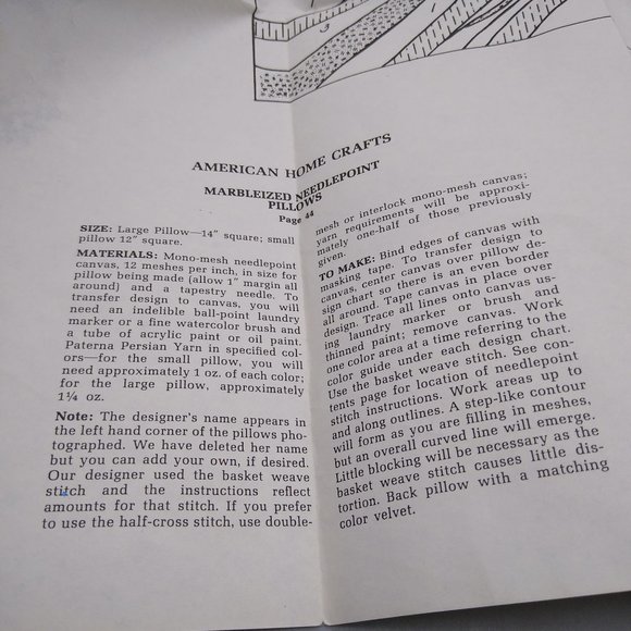 Vintage Craft Patterns, Marbleized Needlepoint Pillows, 1973 American Home Craft - Picture 2 of 2